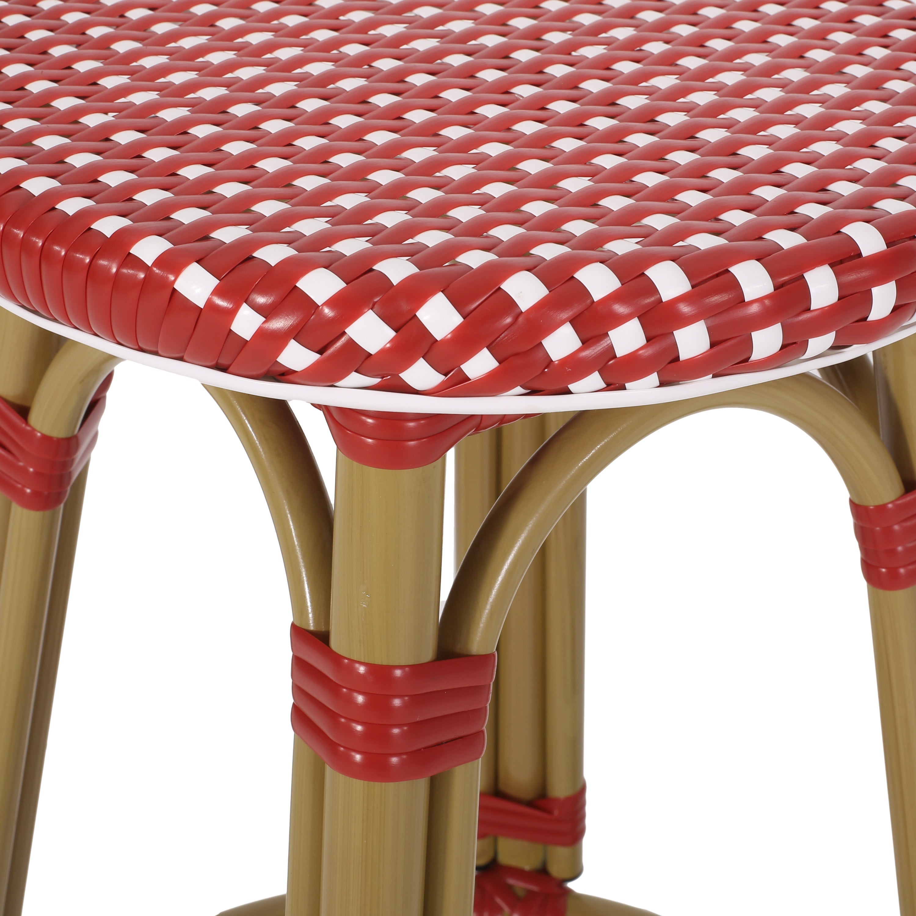 Outdoor PE Rattan and Aluminum French Backless Barstools, Set of 2