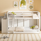 Full Over Full Bunk Bed with 4 Drawers and 3 Shelves - White