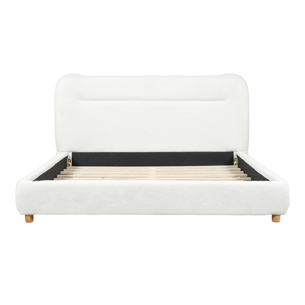 Minimalist Curved Headboard Teddy Bear Plush Bed, Queen