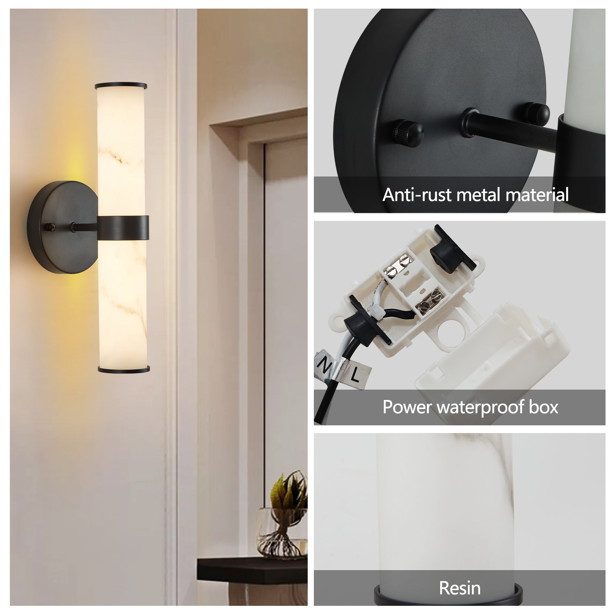 Resin Imitation Marble Texture Wall Light with Black Iron Frame