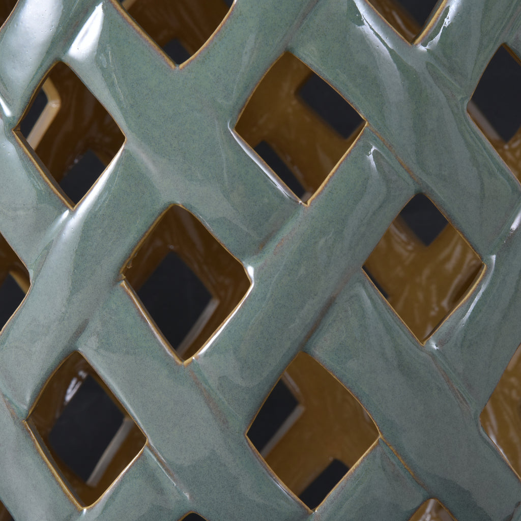 Outsunny 13" x 18" Ceramic Garden Stool with Woven Lattice Design