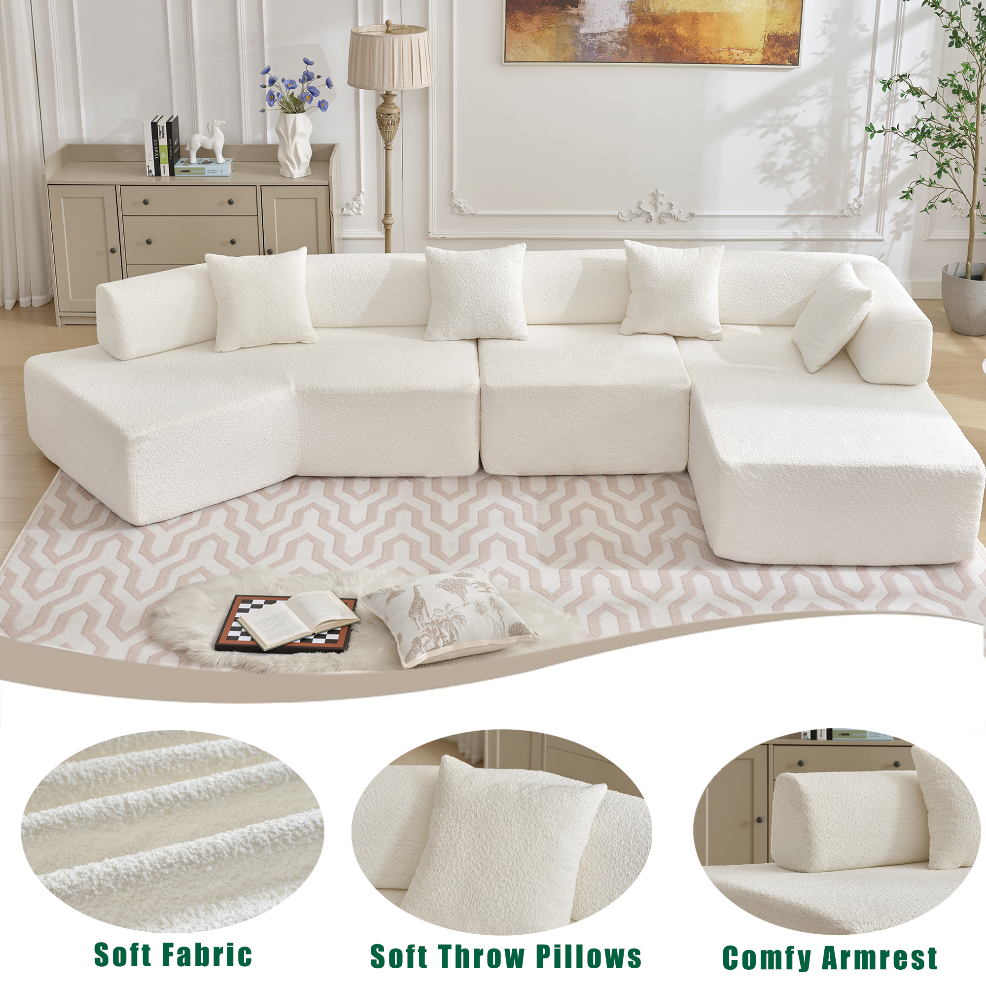 Modern Minimalist 140" L-Shape Couch