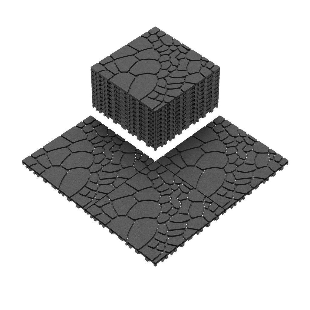 Stone Texture 12" Patio Deck Tiles - Set of 44