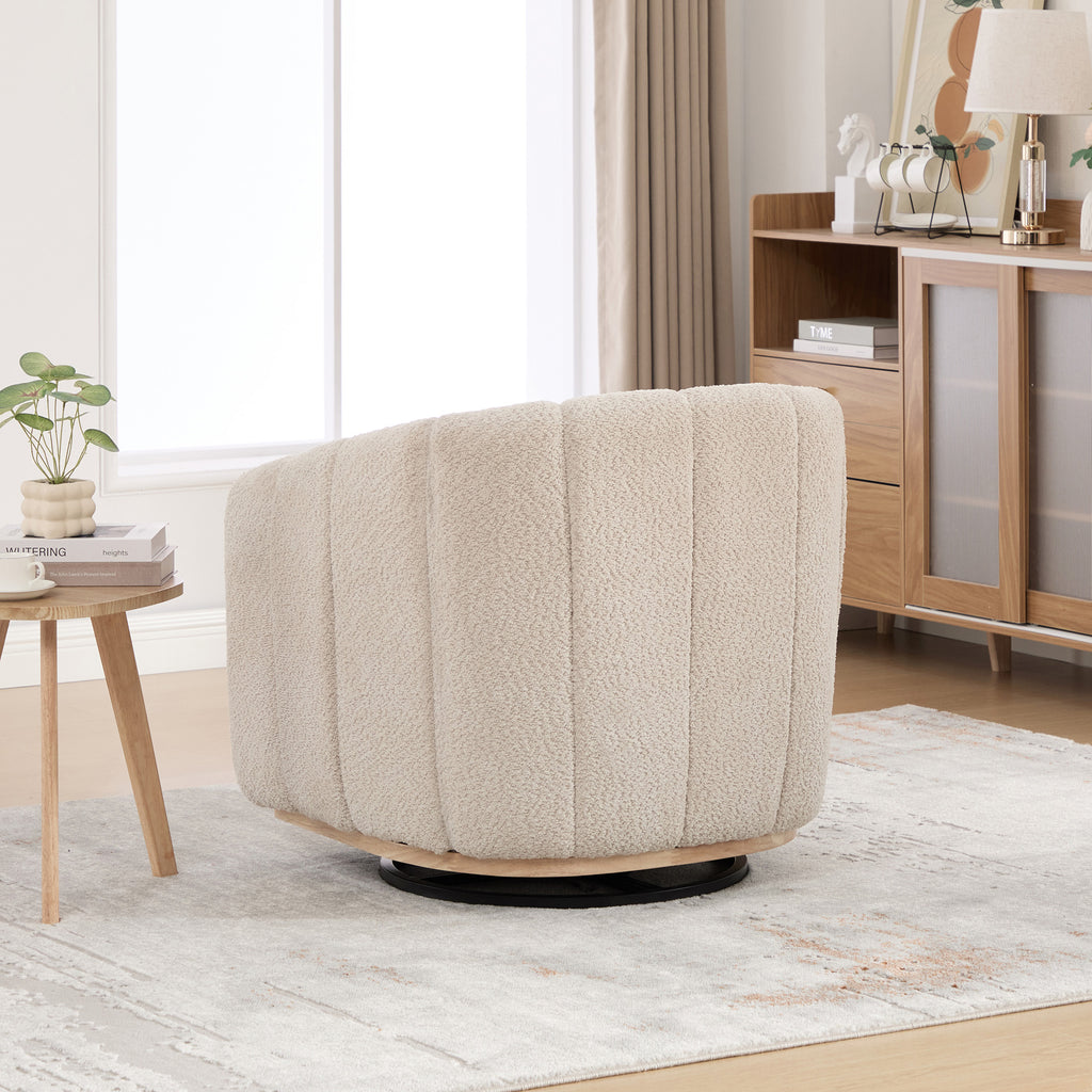 31.89" Wide Modern Chenille Cushioned Metal Base Swivel Chair