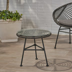 Orlando Outdoor Glass Top Faux Rattan Side Table