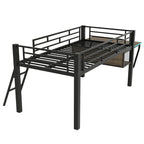 Gaming Mid Loft Bed With Desk & LED, Twin Size