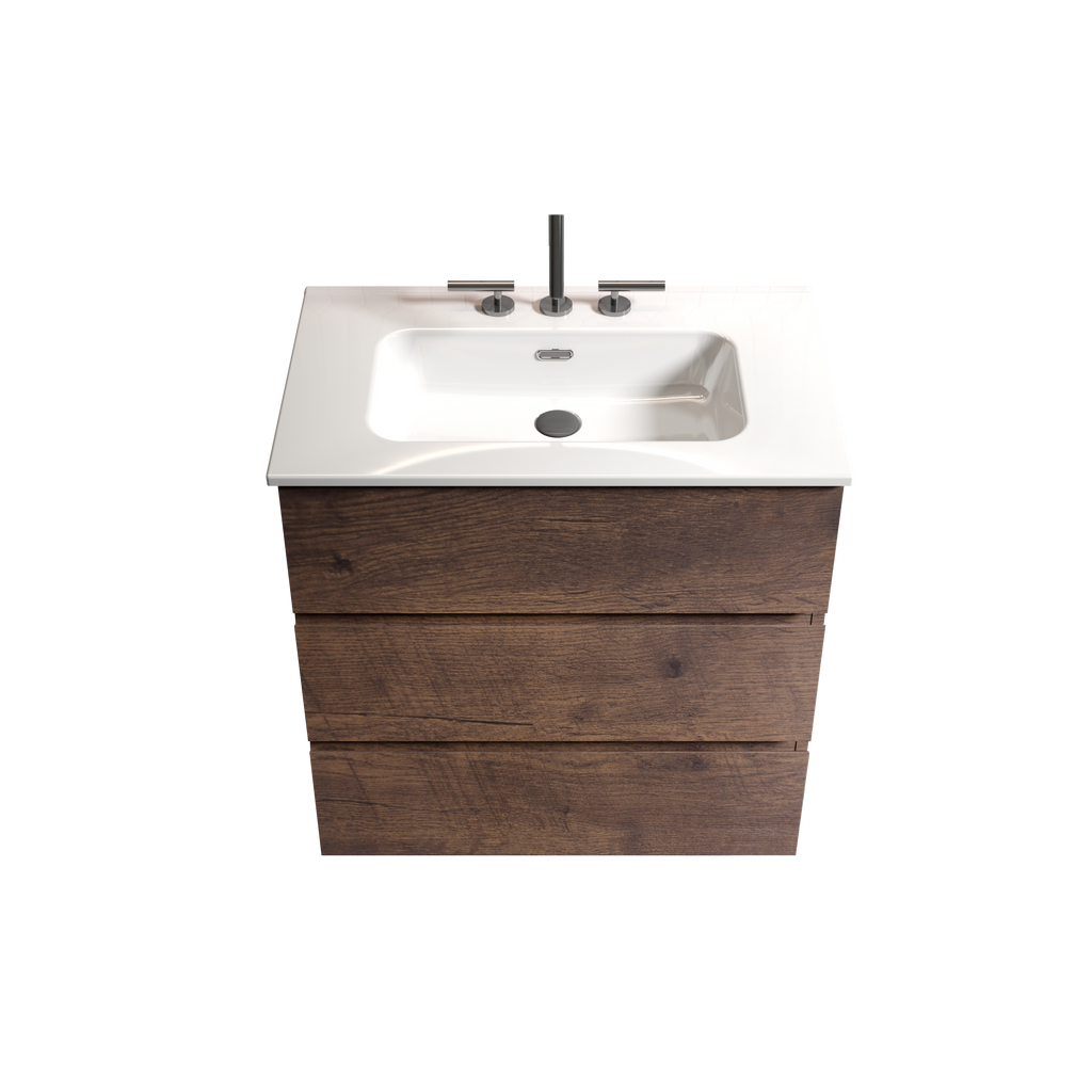 TIA 30" Walnut Bathroom Vanity with Ceramic Sink, 3 Faucet Holes