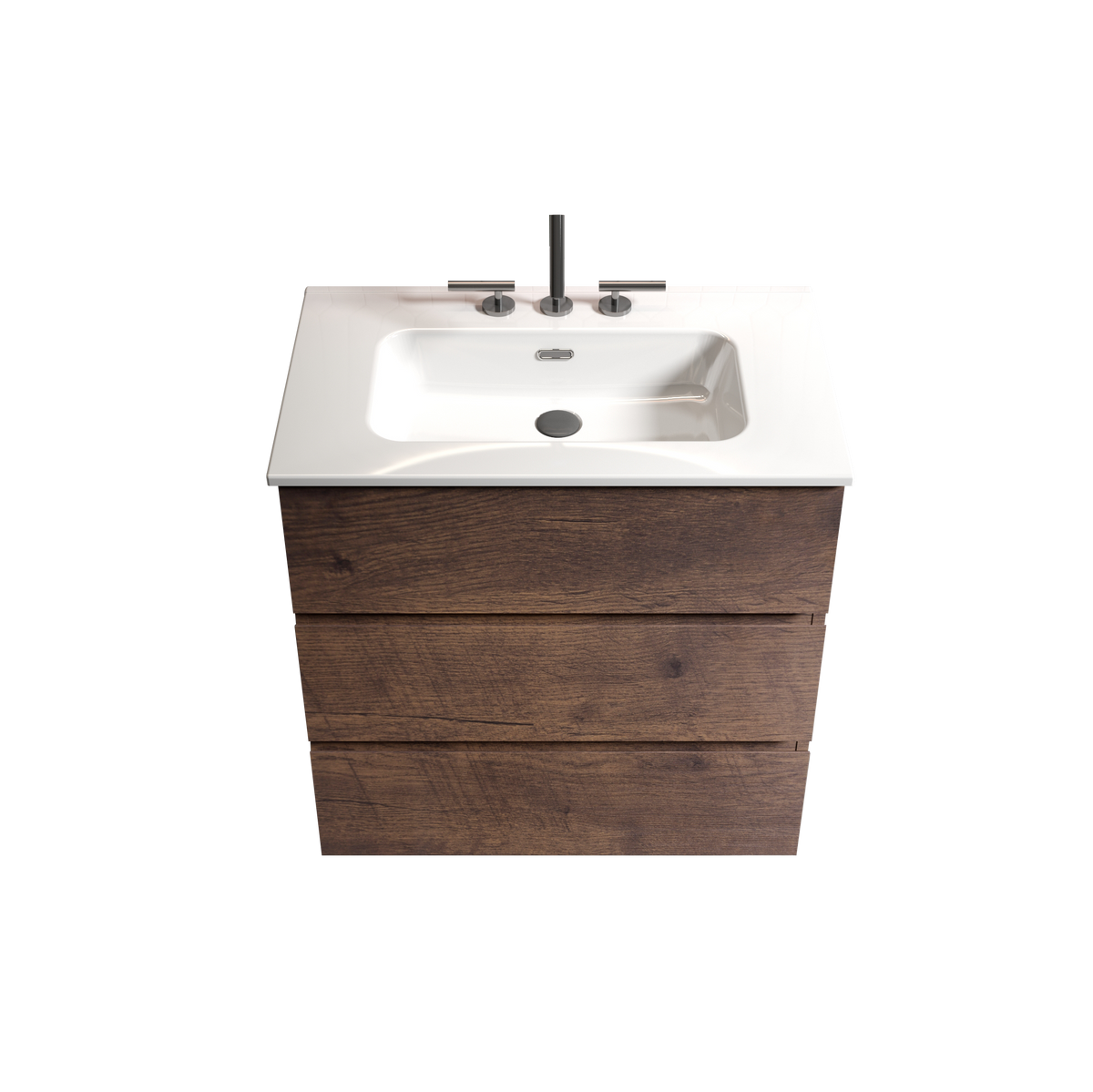 TIA 30" Walnut Bathroom Vanity with Ceramic Sink, 3 Faucet Holes