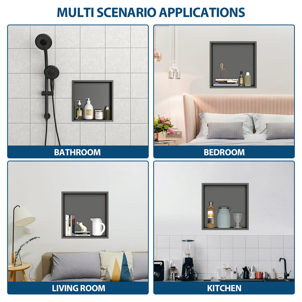 12" x 12" Stainless Steel Shower Niche - Gunmetal
