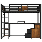 Queen Loft Bed with Desk and Storage
