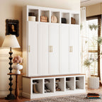 U-Can Farmhouse Entryway Storage Cabinet with Shoe Rack & Display Cubbies