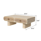Rounded Edge Coffee Table with Flower Pattern Solid Wood Drawer
