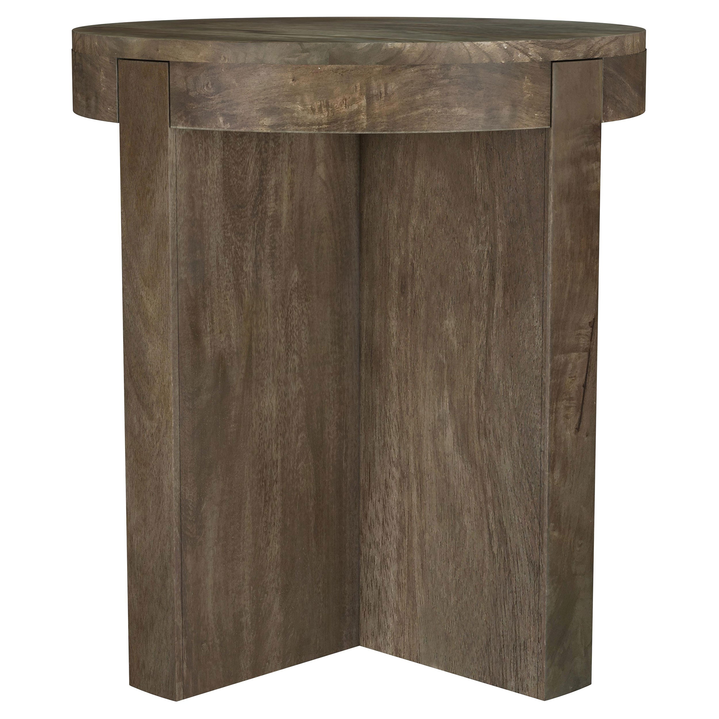 Kinkaid Round Solid Mango Wood End Table Brown-