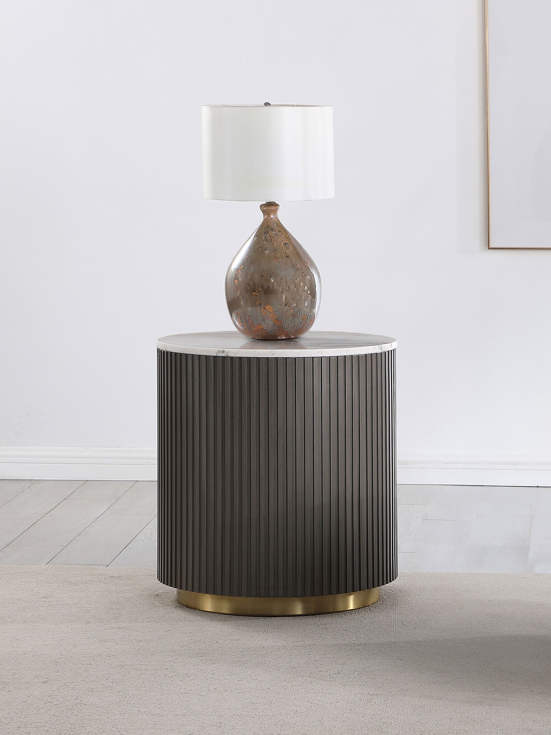 Jason Round White Marble Top Side End Table Charcoal-