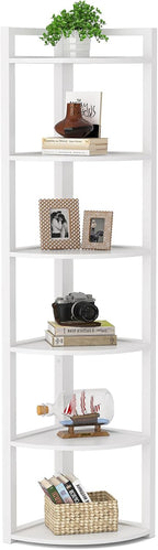 70.87" Tall 6-Tier Rustic Corner Bookshelf