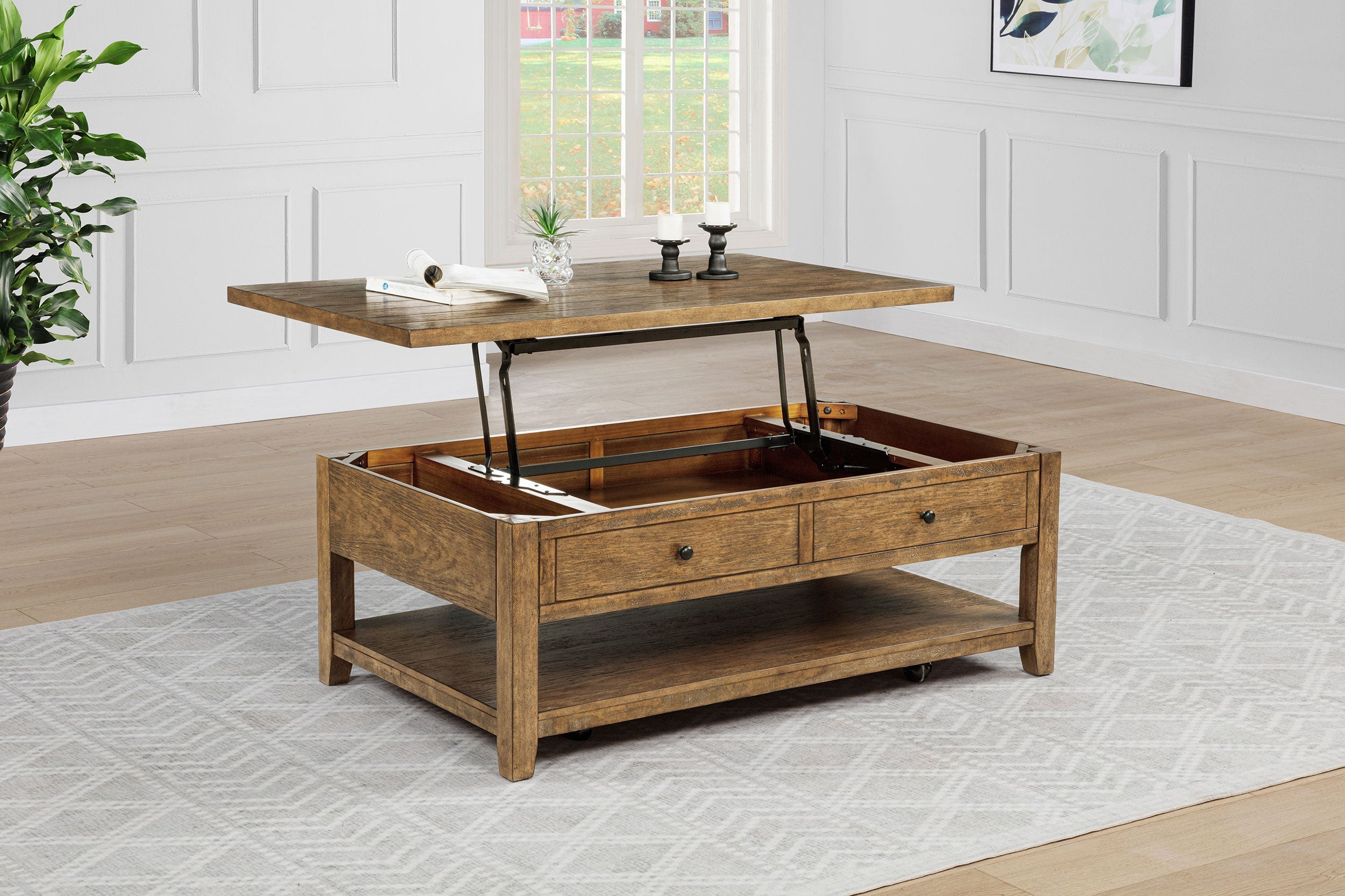 Payne 48-inch Mobile Lift Top Coffee Table Distressed Brown-
