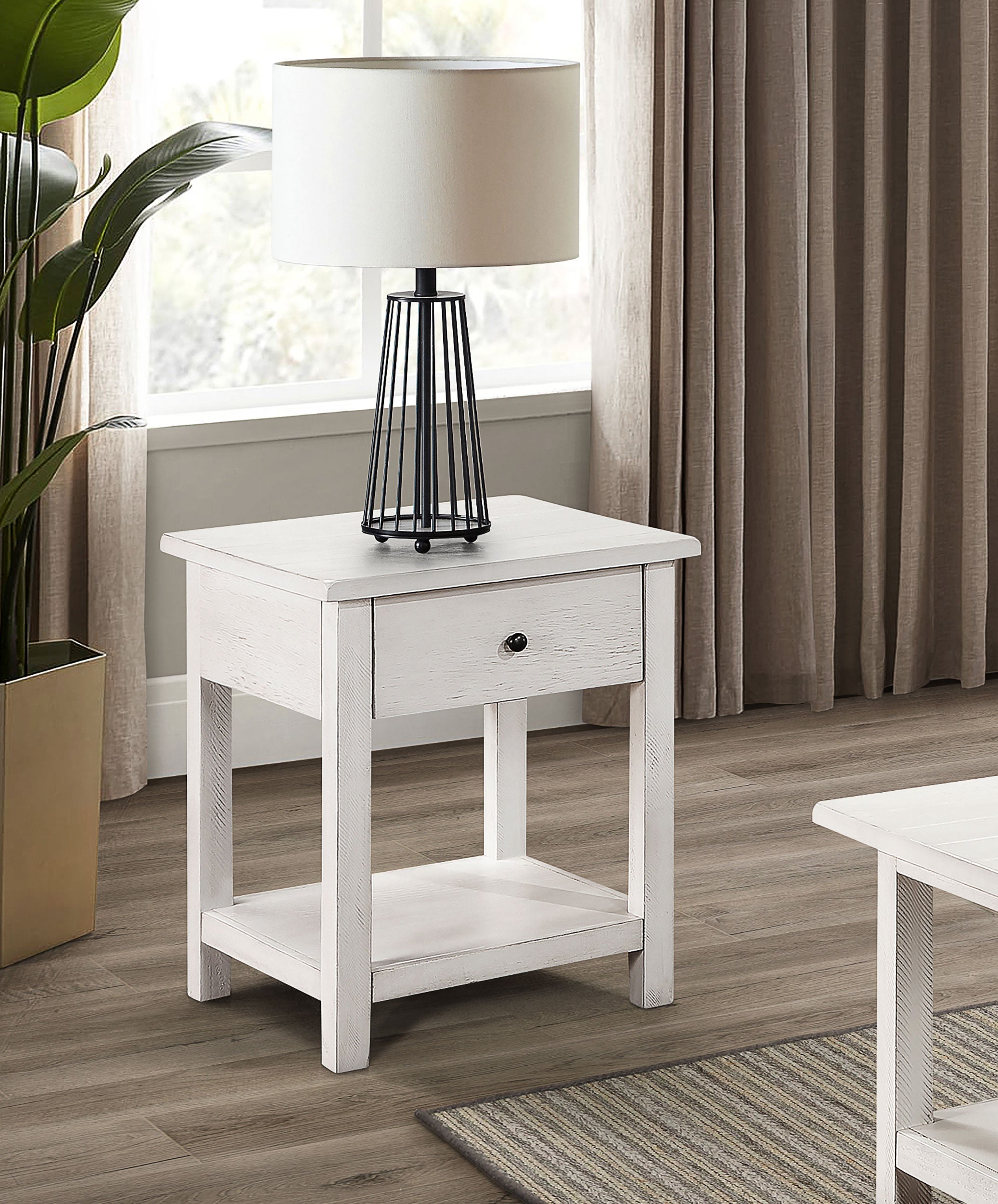 Payne 1-drawer Wood End Table with Shelf Distressed White-
