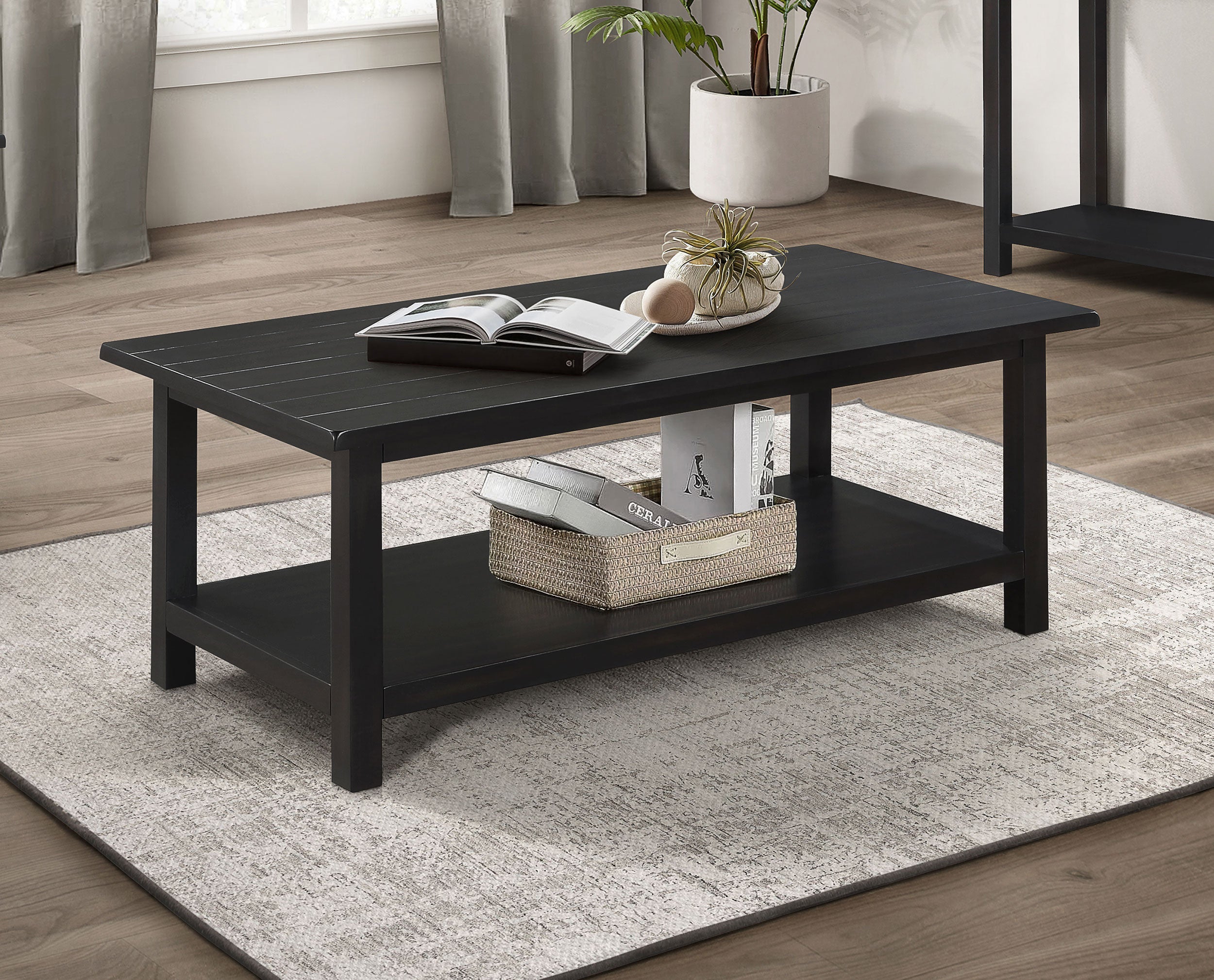 Payne Wood Coffee Table with Shelf Distressed Java-