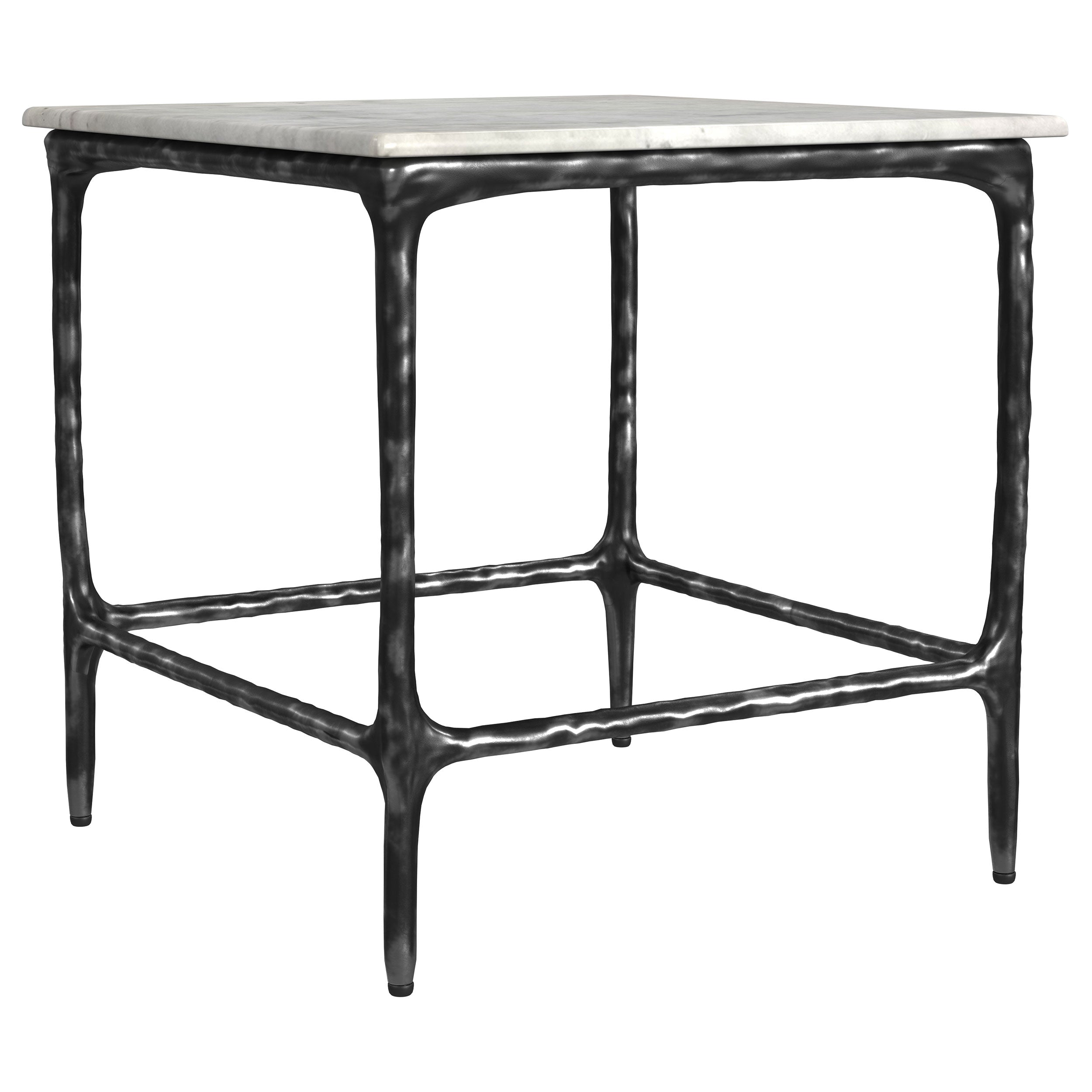 Ebby Square Genuine Marble Top Metal End Table White-
