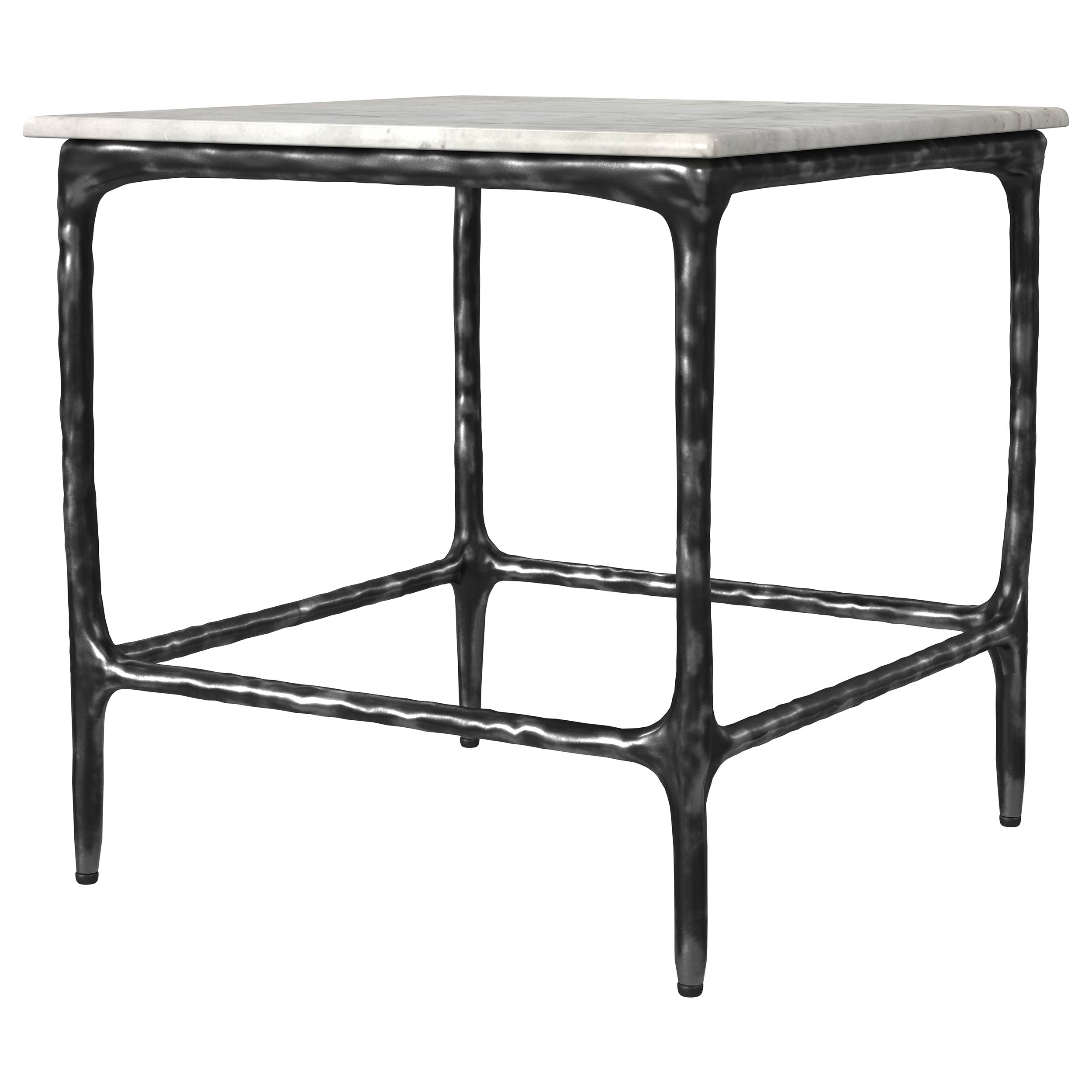 Ebby Square Genuine Marble Top Metal End Table White-