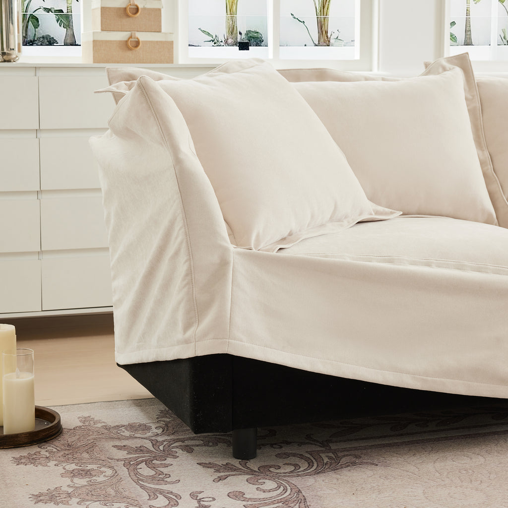 Chenille Slipcovered 2 Seater Sofa with 2 Ottomans