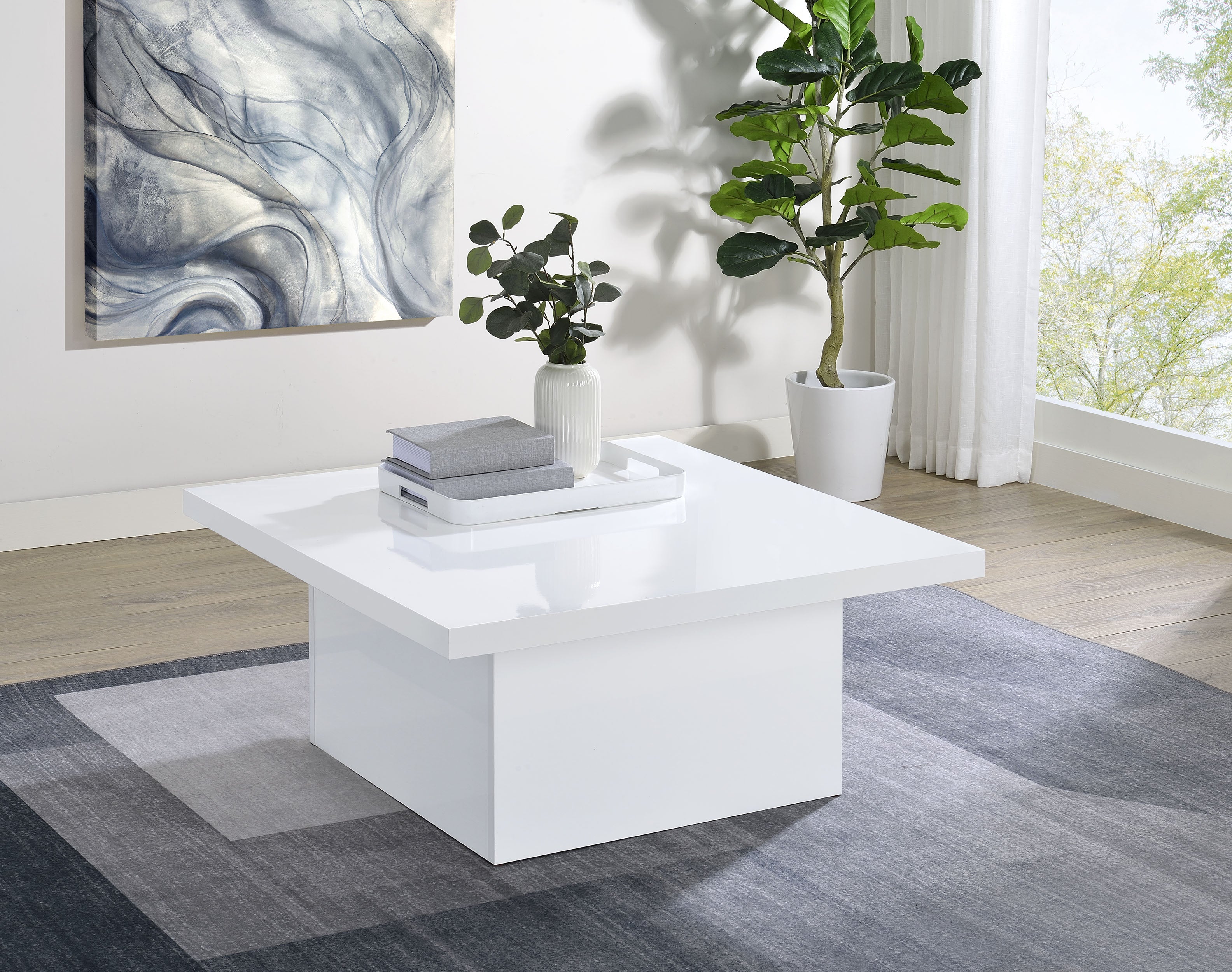 Devar Square Engineered Wood Coffee Table White High Gloss-