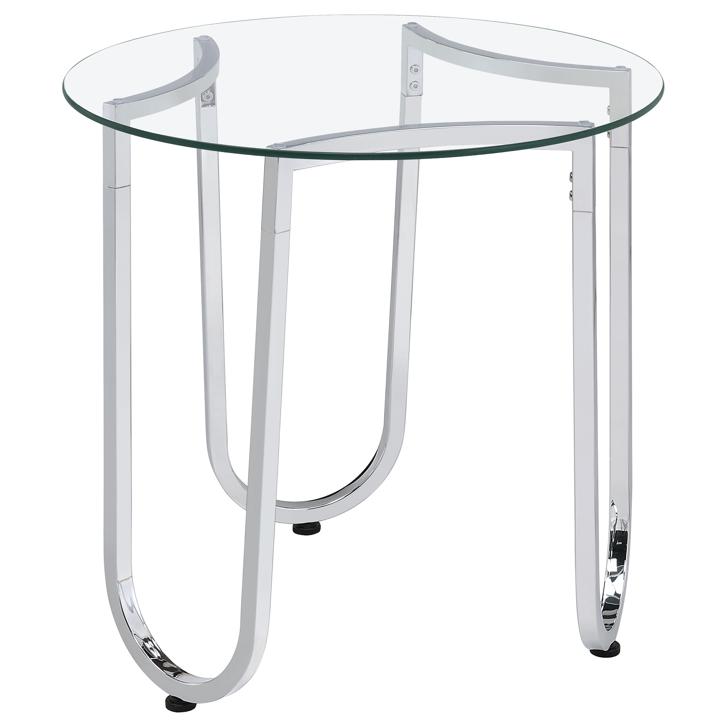 Beller Round Tempered Glass Top End Side Table Chrome-