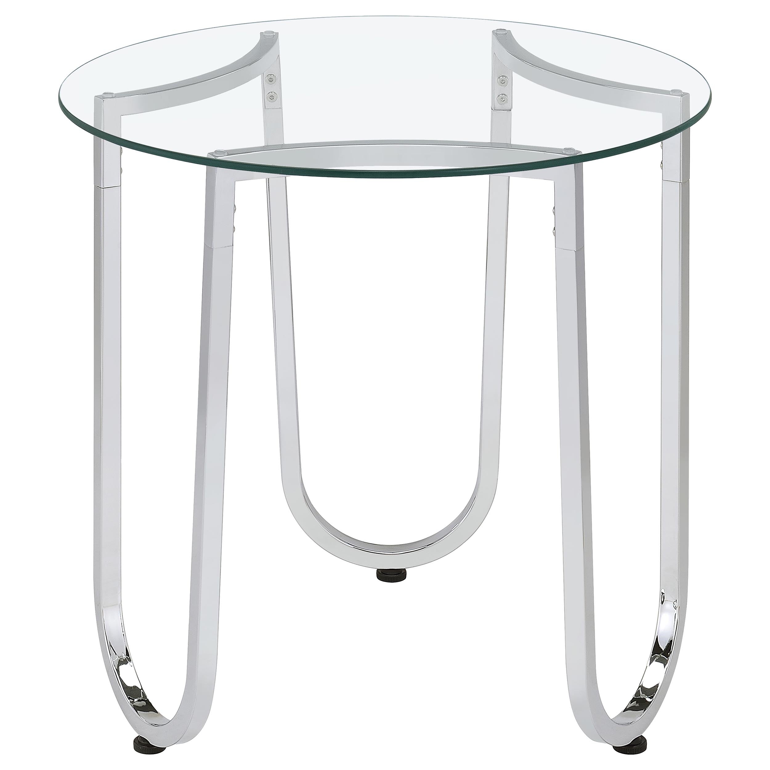 Beller Round Tempered Glass Top End Side Table Chrome-
