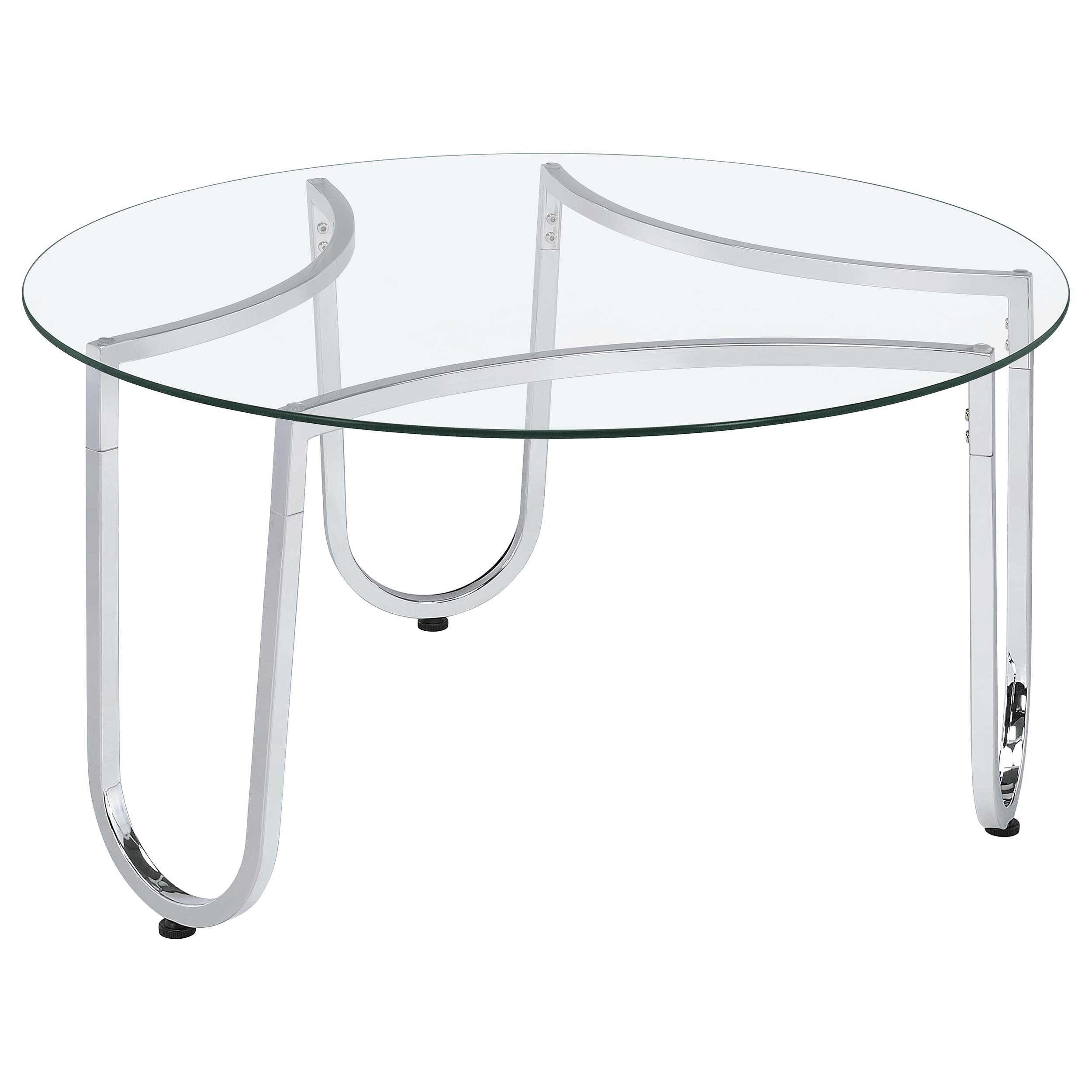 Beller Round Tempered Glass Top Cocktail Coffee Table Chrome-