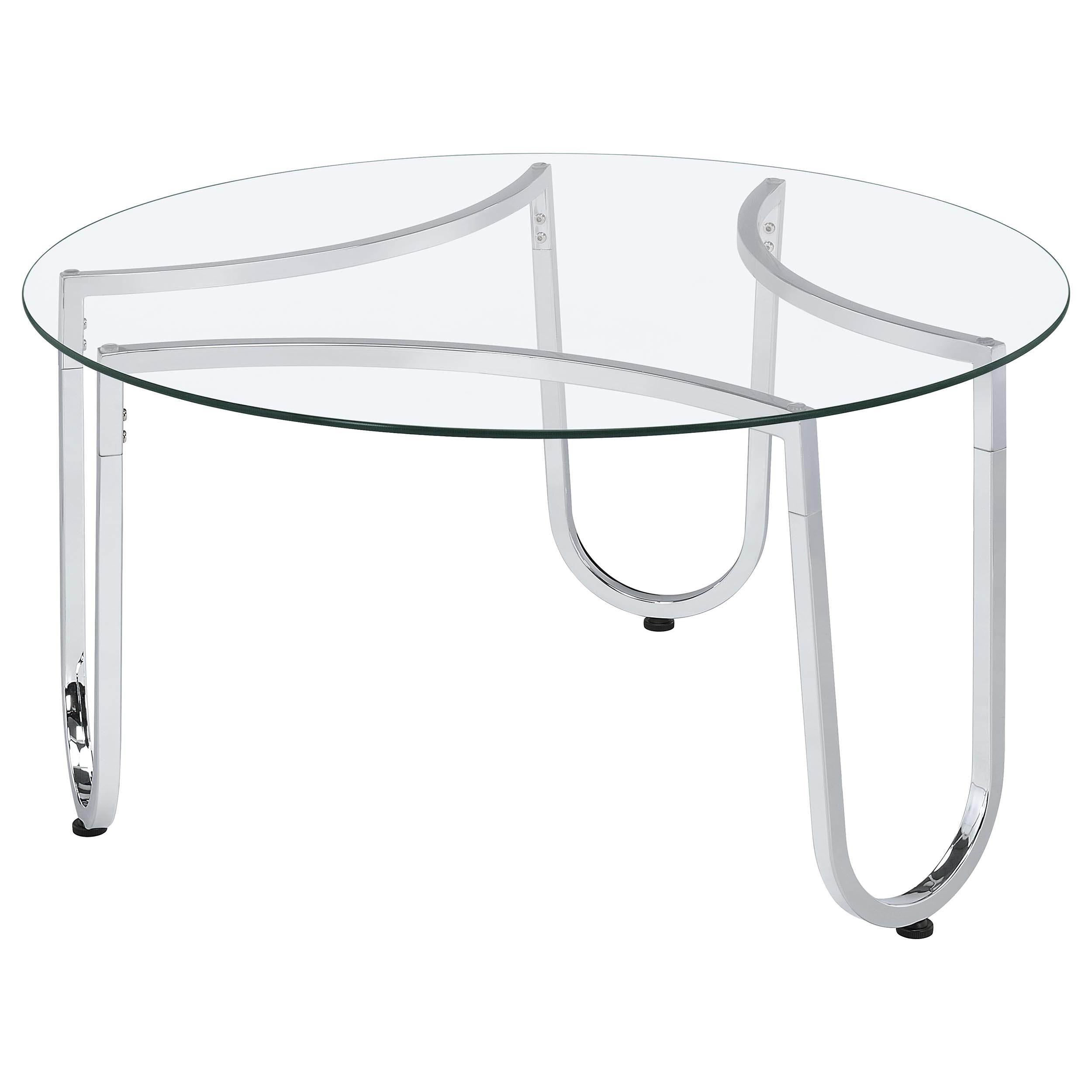 Beller Round Tempered Glass Top Cocktail Coffee Table Chrome-