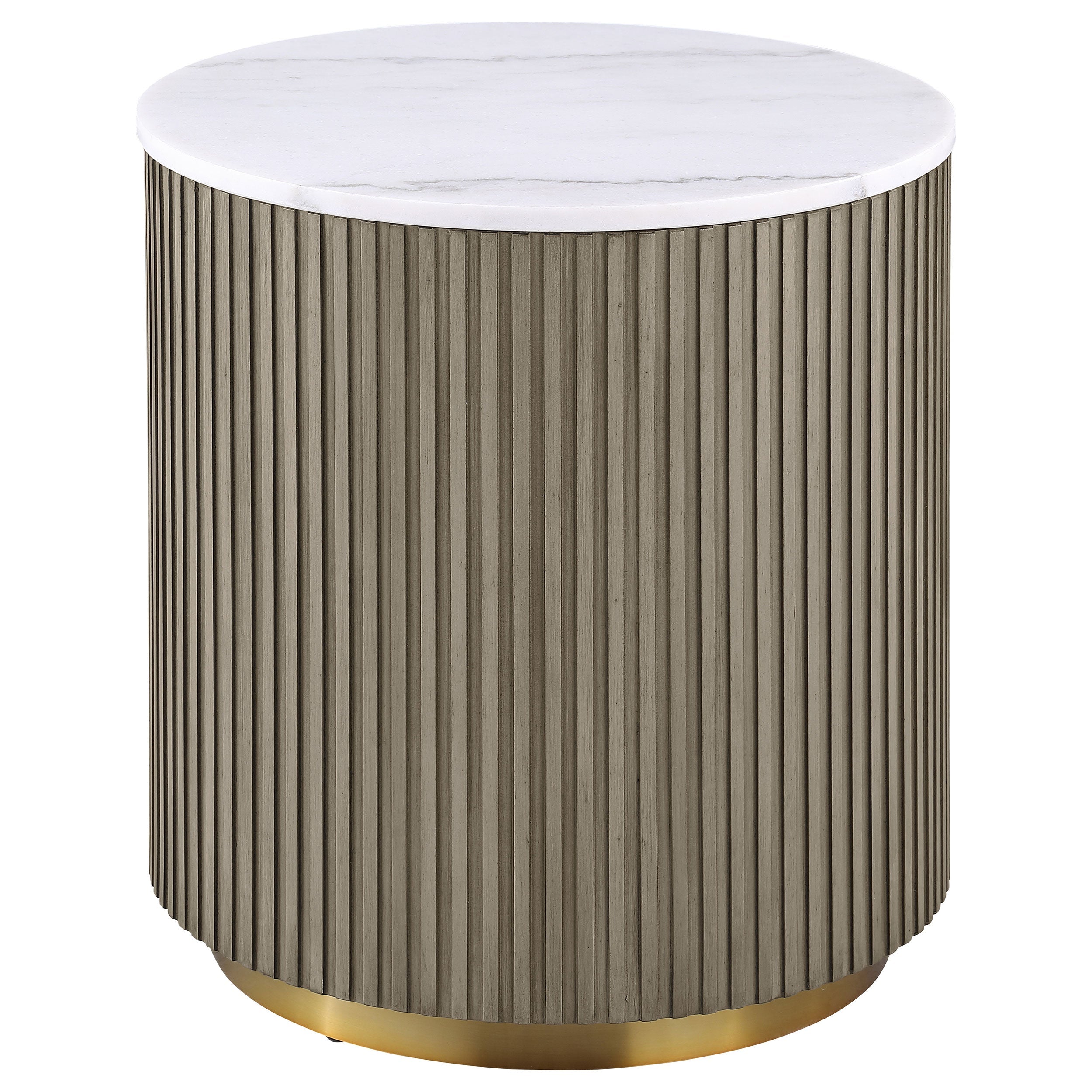 Jason Round White Marble Top Side End Table Greige-