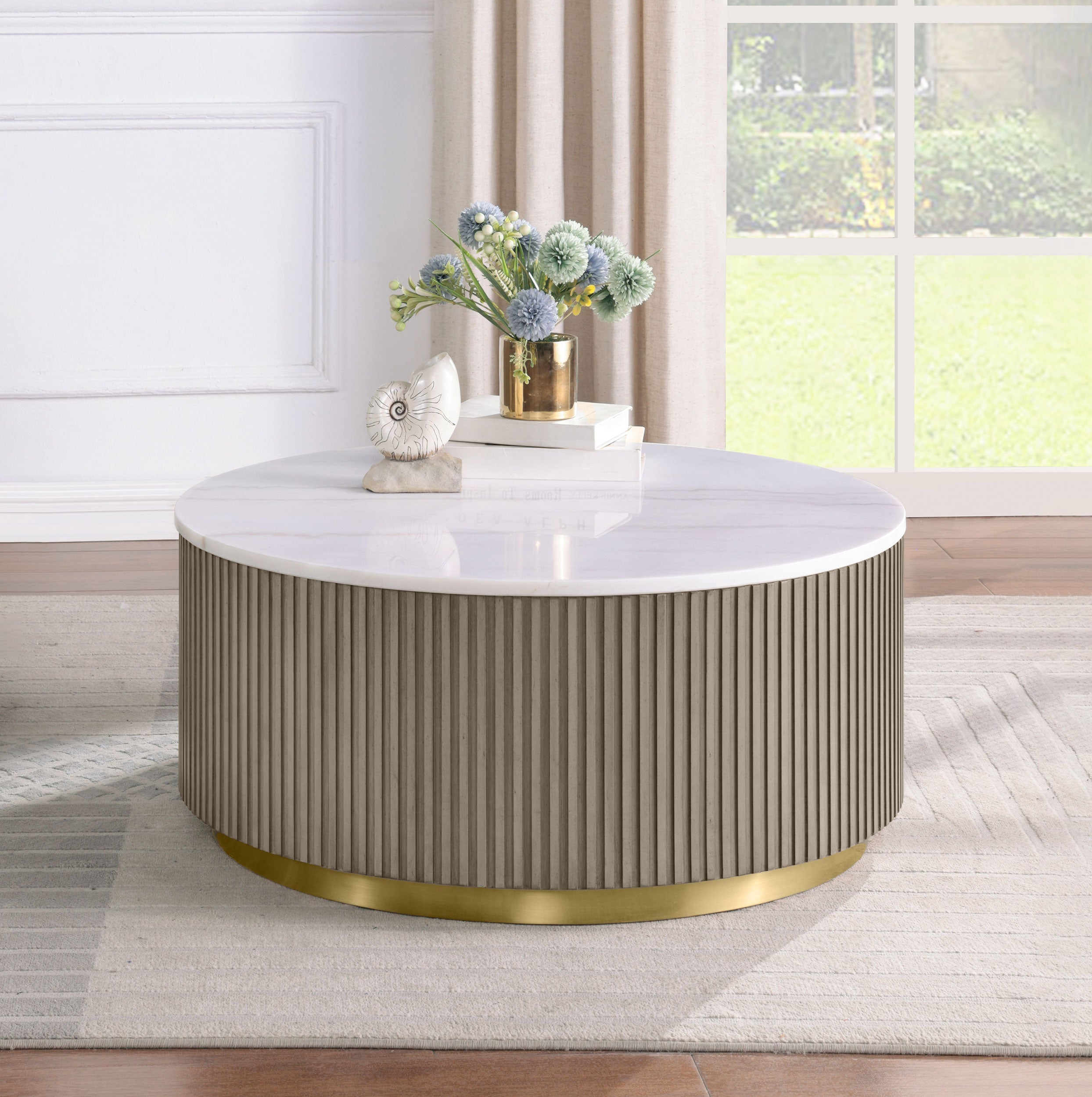 Jason Round White Marble Top Coffee Table Greige-