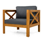 Outdoor Acacia Wood Club Wooden Armchair with Cushions (Set of 4)
