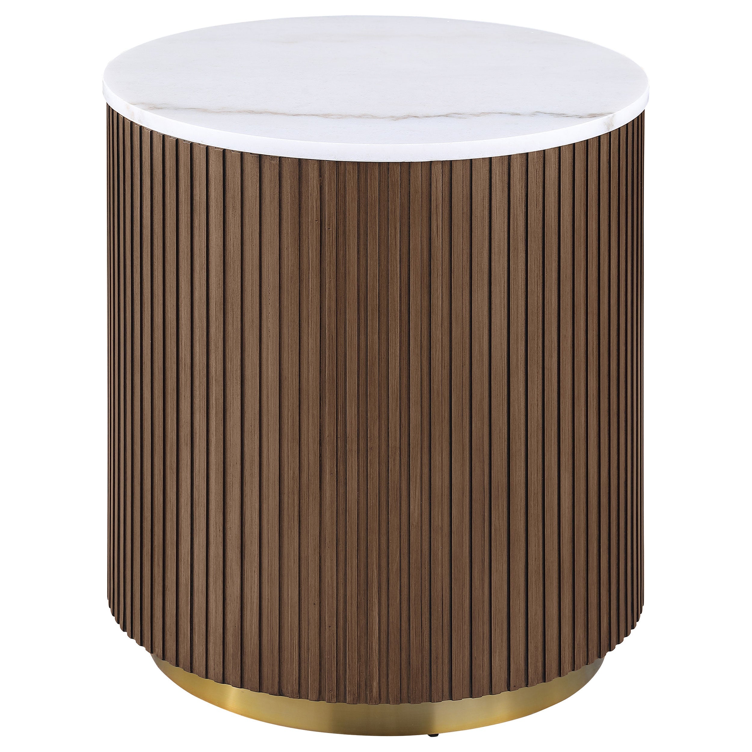 Jason Round White Marble Top Side End Table Honey Brown-