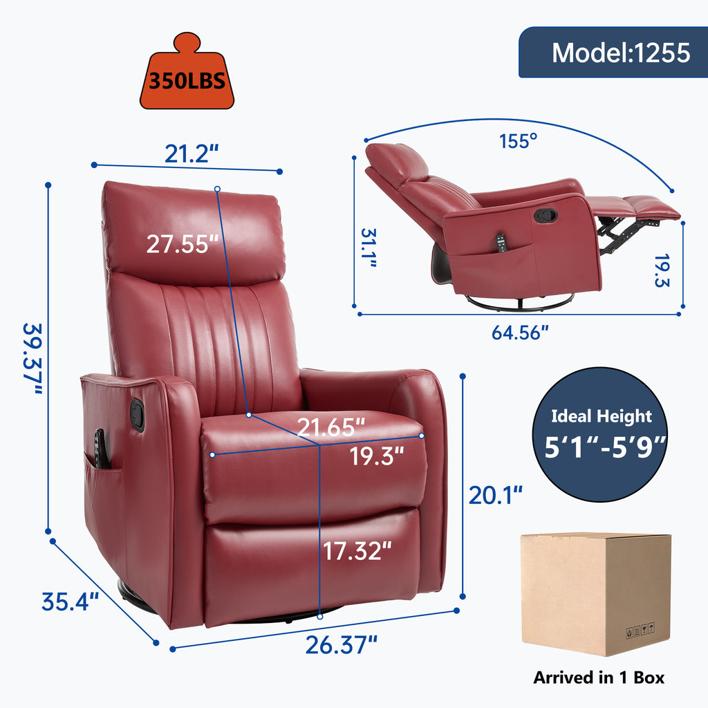 Red Faux Leather Heat Massage Manual Recliner Chair