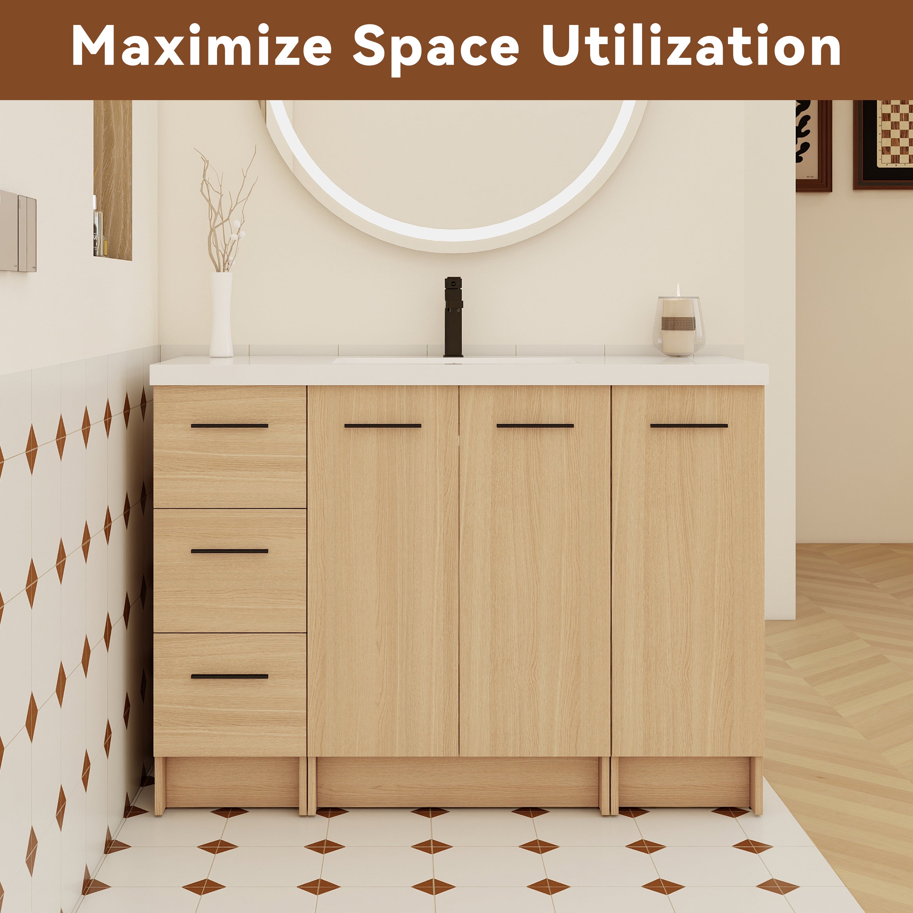 48" Modular Freestanding Bathroom Vanity with Resin Sink Top
