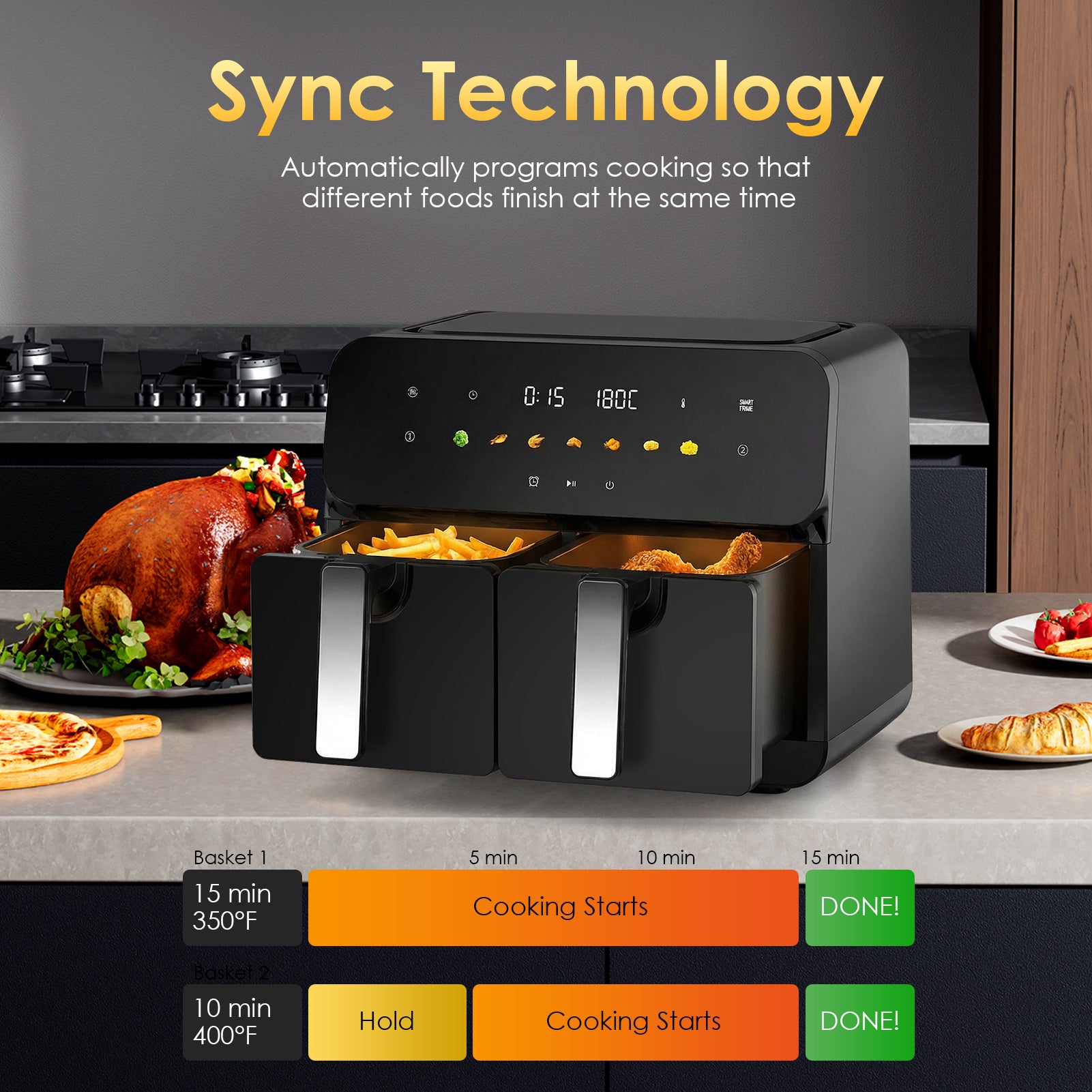 10QT Dual Air Fryer with SyncCook