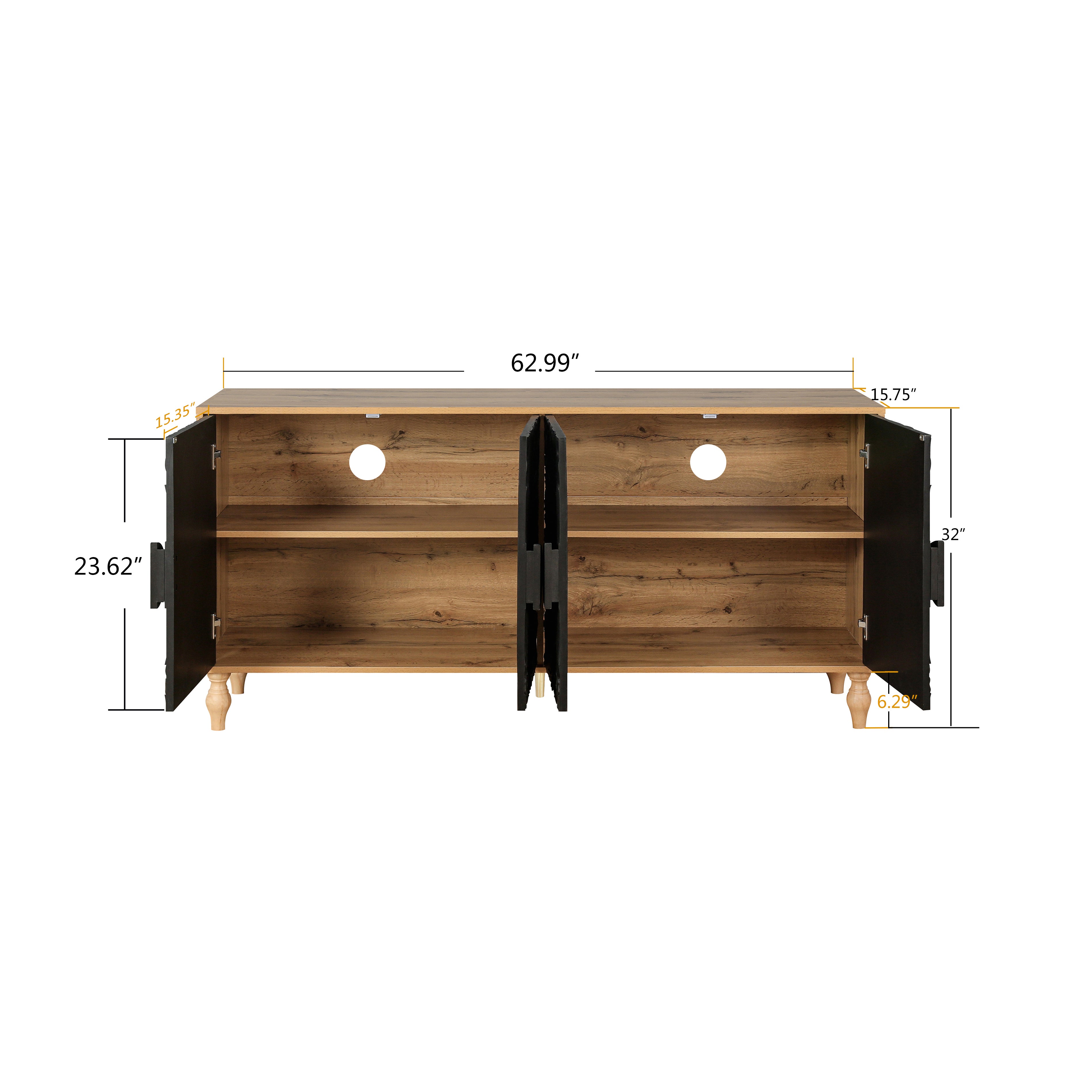 Black Carved Symmetrical Design TV Stand