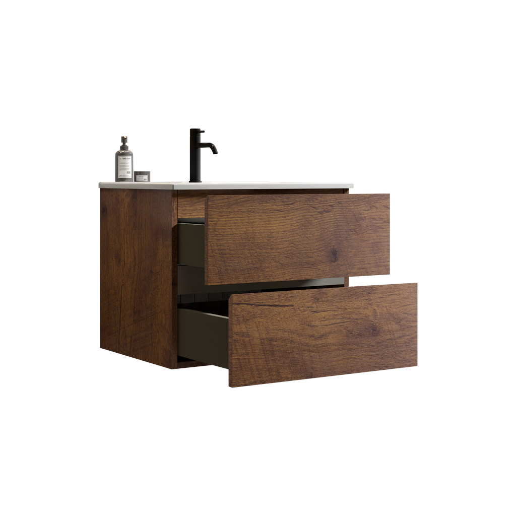 TIA 24-Inch Wall Mounted Bathroom Vanity, Walnut