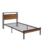 Twin Size Metal Platform Bed Frame with Wooden Headboard
