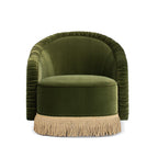Serena 31.5" Ruched Barrel Back Accent Arm Chair with Bullion Fringe