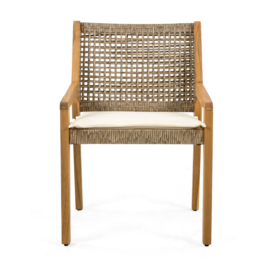 Outdoor Dining Chair Set - Acacia Wood and Wicker