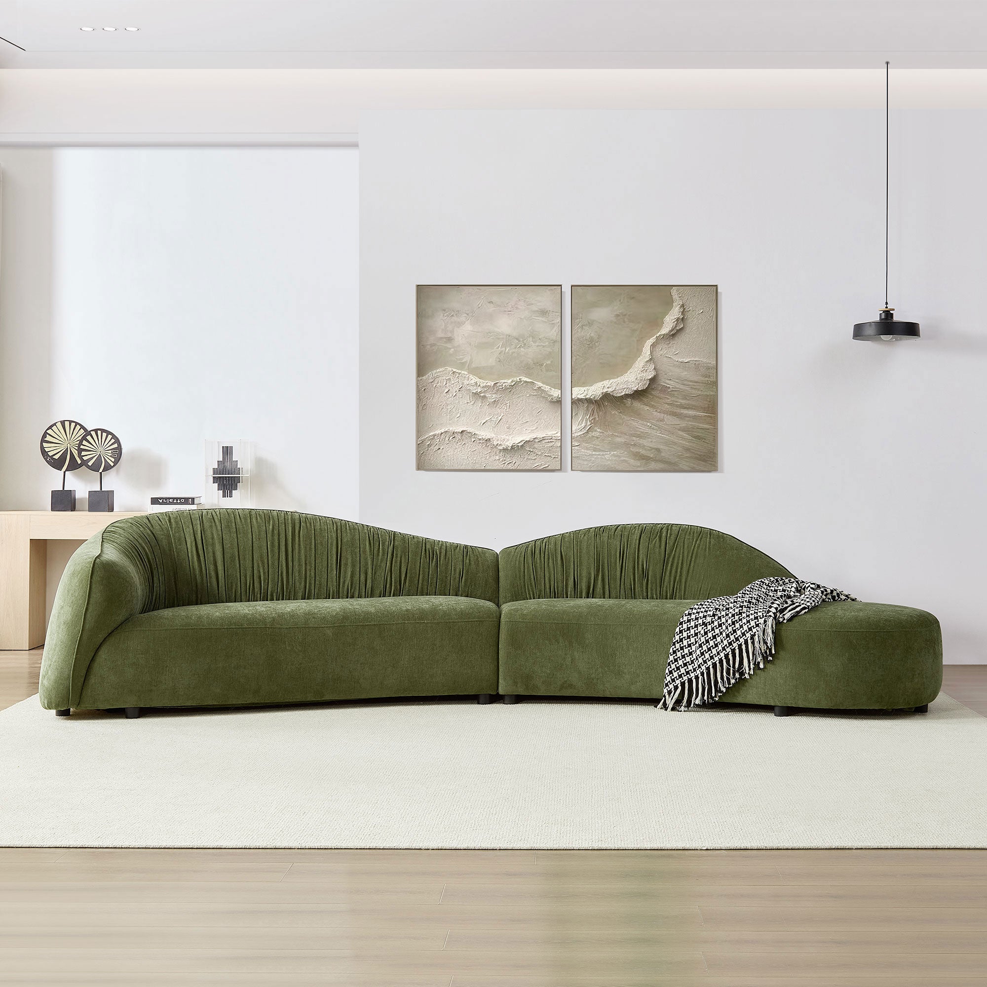 145.67'' Mid-Century Upholstered Comfy Couch with Chaise