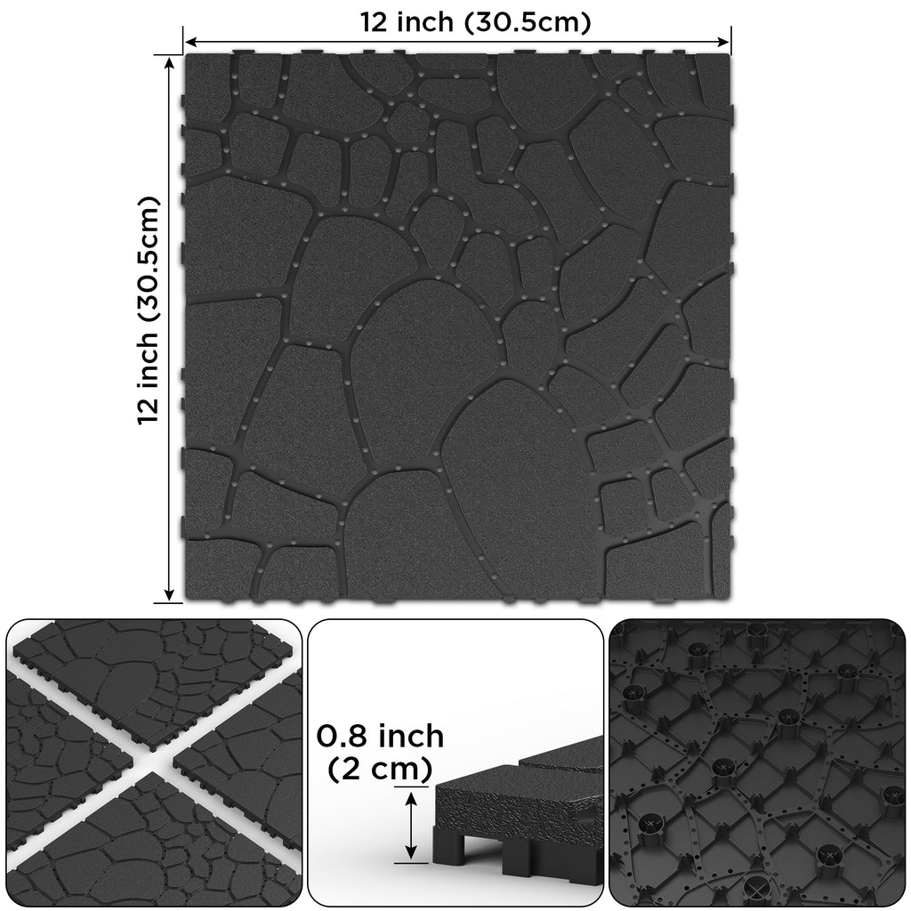 Stone Texture 12" Patio Deck Tiles - Set of 44