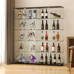 Glass Display Cabinet with 5-Shelf Double Doors and Lock