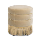 Edward 17.5" Round Upholstered Ottoman with Bullion Fringe Fawn