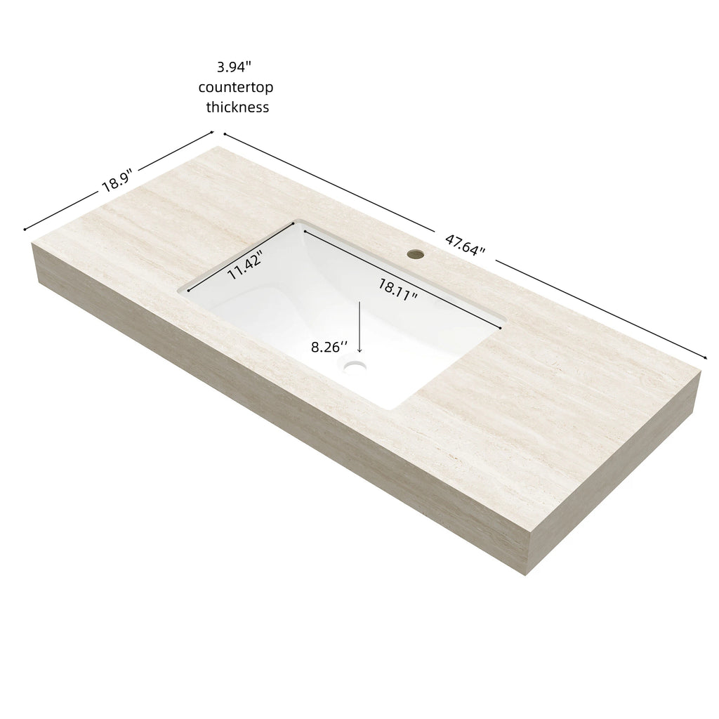48" MURI Roma Travertine-Pattern Countertop and Undermount Basin