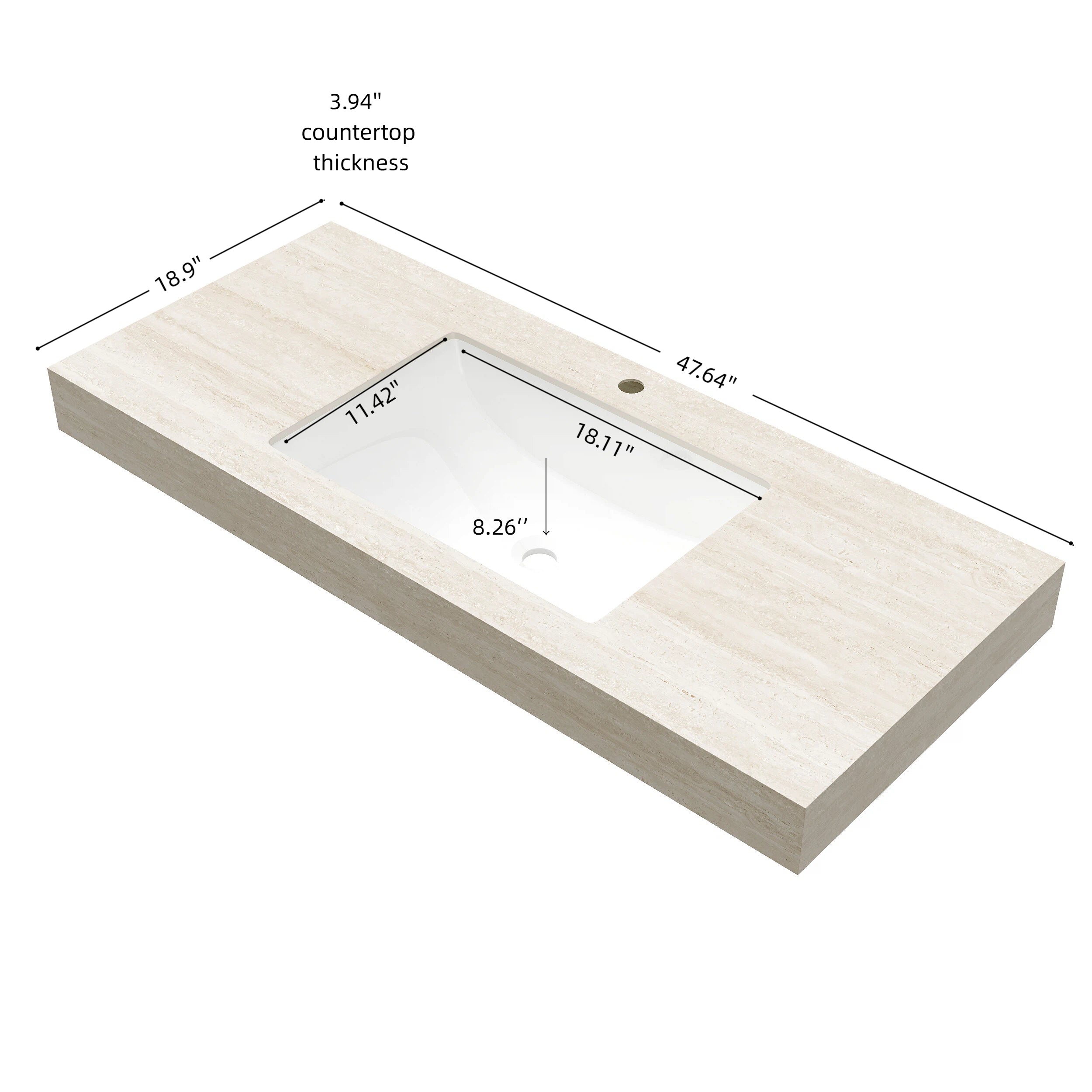 48" MURI Roma Travertine-Pattern Countertop and Undermount Basin