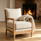 Rubber Wood Accent Chair, Upholstered Fabric Living Room Chair