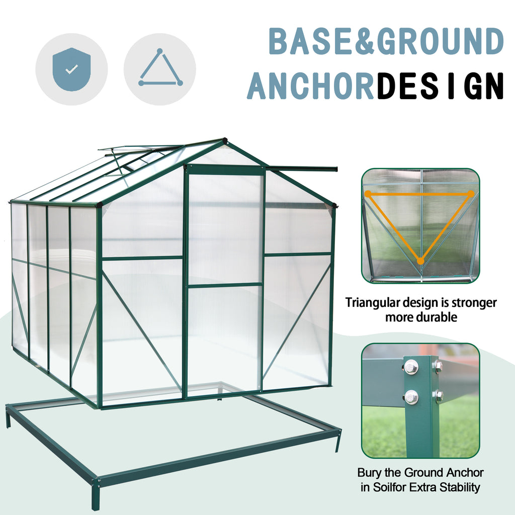 Polycarbonate Greenhouse - 6' x 8' Heavy Duty Walk-in Garden Greenhouse